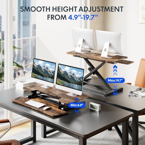 FLEXISPOT 36" Electric Standing Desk Converter, Motorized Sit to Stand Desk Riser, Height Adjustable Desktop Dual Monitor Workstation with Large Keyboard Tray, Rustic Color - Image 4