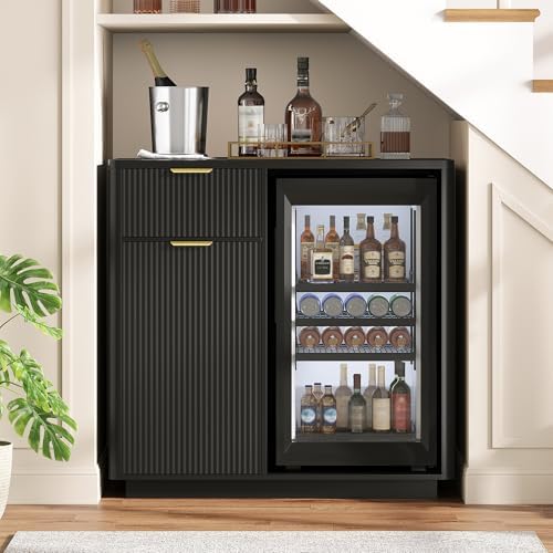 Vabches Mini Fridge Cabinet, Coffee Bar Cabinet with Fridge Space, Black - Image 3