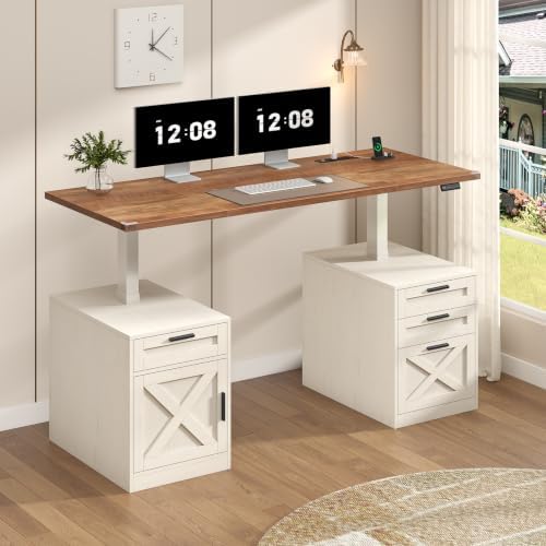 YOMILUVE 60" Farmhouse Electric Standing Desk with Drawers for Home Office - Image 3