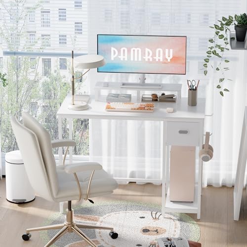 Pamray 39 Inch Small Computer Desk with Monitor Stand and Drawer for Gaming - Image 2
