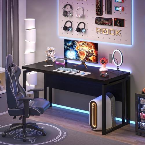 EXCEFUR Black Desk for Home Office, Modern Computer Desk, Wood and Metal Writing Study Table for Workstations, Living Room, Bedroom, 53 Inch - Image 4