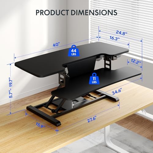FLEXISPOT 40" Electric Standing Desk Converter, Height Adjustable Riser, Sit to Stand Monitor and Laptop Workstation with Wide Keyboard Tray, Black - Image 3