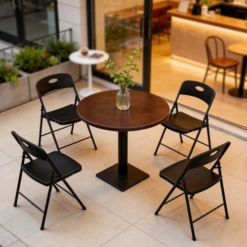 Folding Chairs 2 Pack, Outdoor Folding Chairs for Outside Indoor, Portable 350 lbs Capacity Heavy Duty Plastic Metal Foldable Chairs Commercial Seating for Picnic, Party, Patio, Black - Image 2