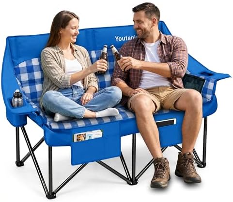 Youtanic Double Camping Chair, Heavy Duty 650lbs Padded Loveseat for Adults by Youtanic