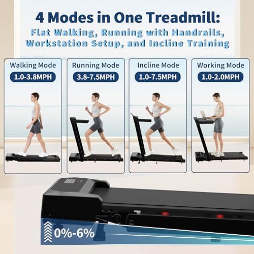 Foldable 4 in 1 Treadmill Walking Pad with Incline Remote Control Compact 3.0HP Under Desk Treadmill for Home Office Fitness 300 lbs Capacity with Handle Bar - Image 2