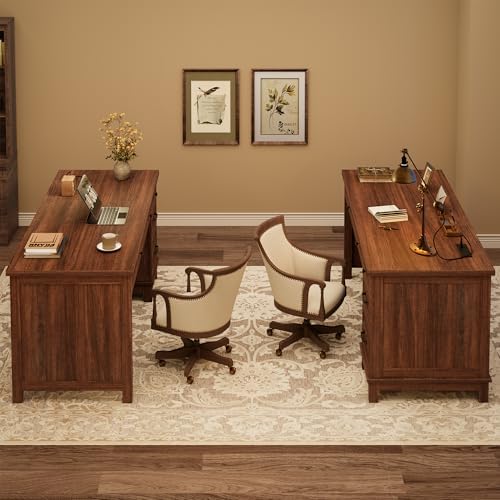 Garvee 53.5" Wooden Home Office Desk with File Drawers, Executive Desk with Power Outlet, Farmhouse Wood Desk with Storage, Distressed Study and Work Table, Rustic Brown - Image 6