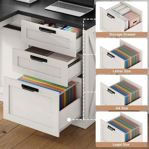 78.7" L-Shaped Office Desk with Drawers and File Cabinet White - Image 6
