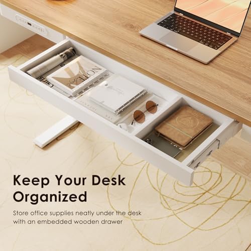 OffiGo 55 Inch Electric Standing Desk with Wooden Drawer, Maple - Image 5