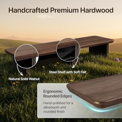 PEGZONE 31.5" Dual Monitor Riser, Metal Shelf Wooden Desk Organizer - Image 3