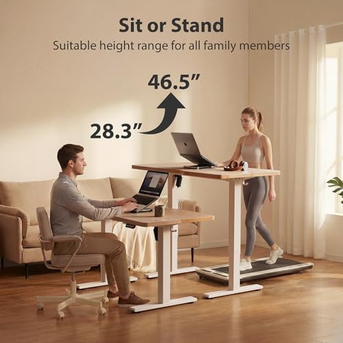 Cubiker Standing Desk, 48x24 Inches Sit Stand Home Office Desk, Electric Stand up Desk, Adjustable Desk with Splice Board, White Frame/Maple Top - Image 6