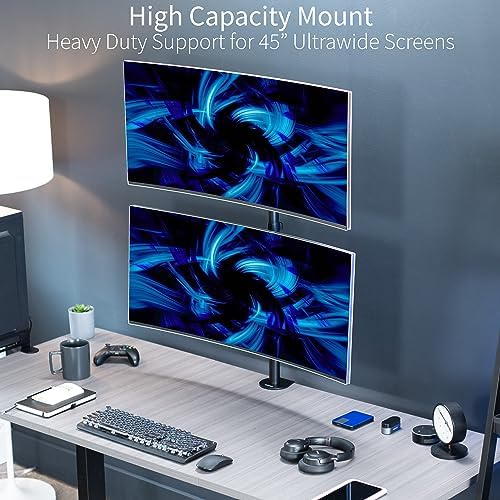 VIVO Dual Vertically Stacked Ultra-Wide Monitor Desk Mount, Extra Tall Heavy Duty Adjustable Stand for 2 Ultrawide Screens up to 45 inches, 25 lbs Per Screen Capacity, Black, STAND-V200R - Image 2