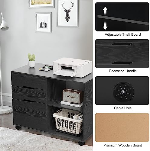 OLIXIS 3 Drawer Lateral File Cabinet, Rolling Printer Stand with Storage - Image 4