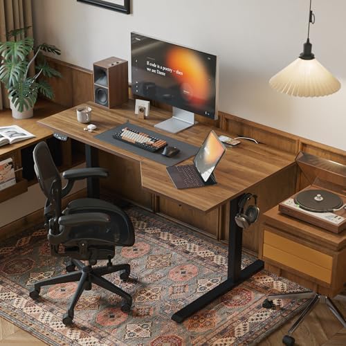 Agilestic 63 x 35 Inch Corner L Shaped Electric Standing Desk, Dark Walnut - Image 2