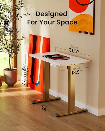 ErGear Height Adjustable Electric Standing Desk, 32 x 19 Inches Sit Stand up Desk, Memory Computer Home Office Desk, White+Gold - Image 3