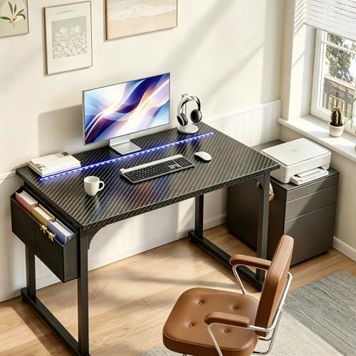 DurayLoly 40" Gaming Desk with Waterproof LED Lights for Bedroom,Black - Image 2