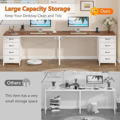 95" 2 Person Desk with 8 Fabric Drawers for Home Office, Living Room - Image 6