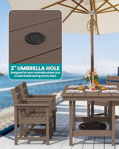 SERWALL 5 Pcs HDPE Patio Dining Set, Outdoor Dining Set for 4, Coffee - Image 2