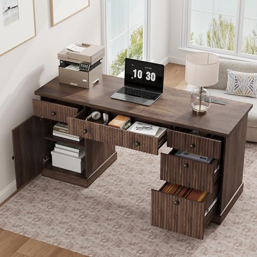 Garvee 60" Office Desk with Storage & Drawers for Home Office, Brown - Image 3