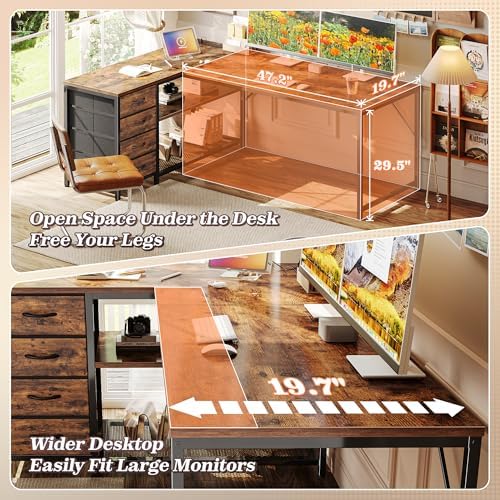 PRAISUN 61" L Shaped Desk with Power Outlets & 4 Drawers - Image 6