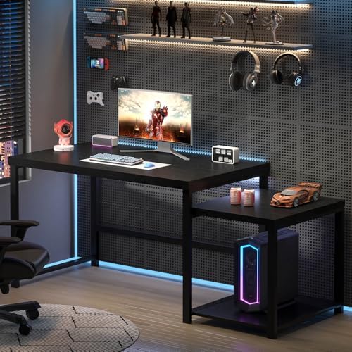 FOLUBAN Large Home Office Desk, Black Computer Desk with Storage Shelves, Modern Wood Writing Study Gaming Table for Bedroom Living Room, 63 Inch - Image 7