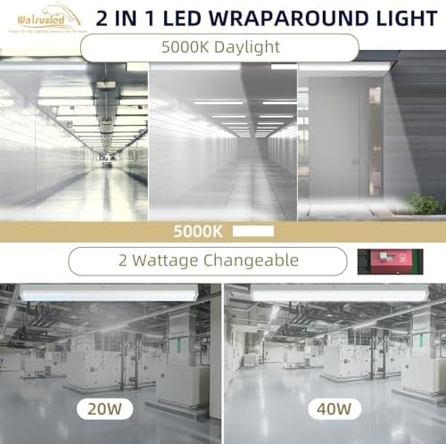 4FT LED Wraparound Emergency Stairwell Light, Battery Backup, IP20, 20W(2500lm)/40W(5000lm) Selectable, 5000K, 100-277V, Flush Mount Commercial LED Wrap Shop Ceiling Light Fixture for Warehouse, FCC - Image 4
