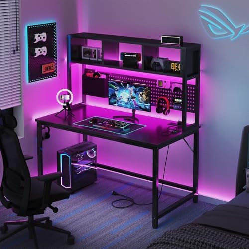 DLisiting Black Gaming Desk with Hutch and Pegboard, 47 Inch - Image 4