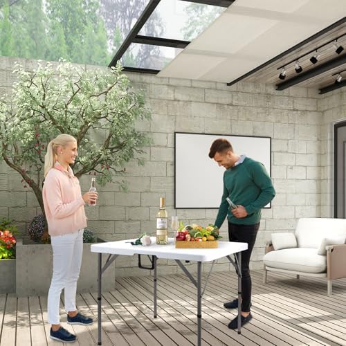 34" Square Folding Card Table,Fold-in-Half Utility Portable Table,White - Image 2