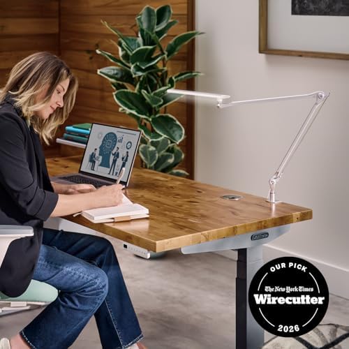 UPLIFTDESK E7 LED Desk Lamp - Adjustable 3 Color Modes, Dimmable Home Office Desk Light for Standing Desk, Dual Monitors, Aluminum Task Lamp (Silver Base) - Image 2