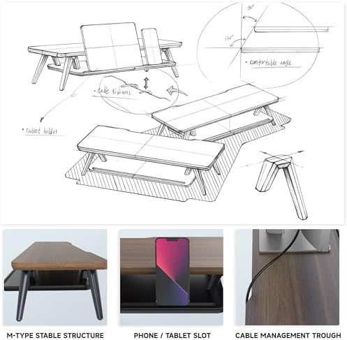 Fenge Monitor Stand Riser, Wooden Desk Shelf with 2-Tier Storage - Image 5