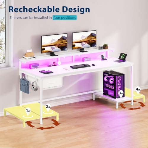 DurayLoly 55" Computer Desk with Power Outlet & Fabric Drawer,White - Image 7