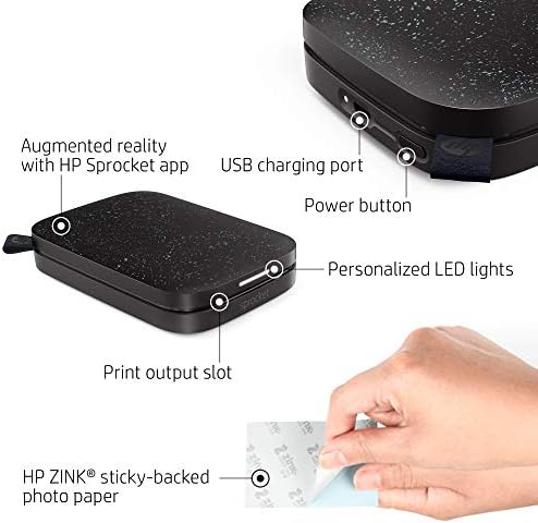 HP Sprocket Portable Photo Printer (2nd Edition) Â Instantly Print 2x3 Sticky-Backed Photos from Your Phone Â [Noir] [1AS86A] (Renewed) - Image 2