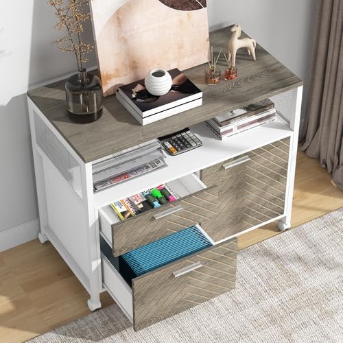 Tribesigns L Shaped Desk with Drawer Cabinet, 63" Executive Computer Desk and lateral File Cabinet, 2 Piece Home Office Furniture with Drawers for Hanging File, Doors with Locks (Dark Oak, 63-inches) - Image 5