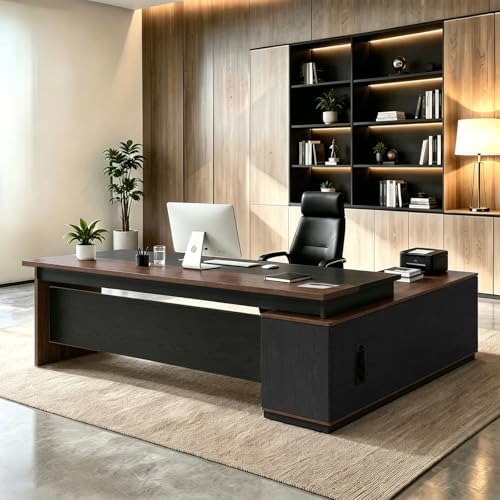 L Shaped Executive Desk with Drawers, Large Wood Workstation, Modern Executive Office Furniture for Home Office and Business Workspace, Multiple Sizes & Colors by Unknown