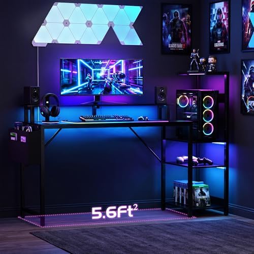 Gaming Desk 54 Inch Computer Table with Storage Shelves & Monitor Stand - Image 3