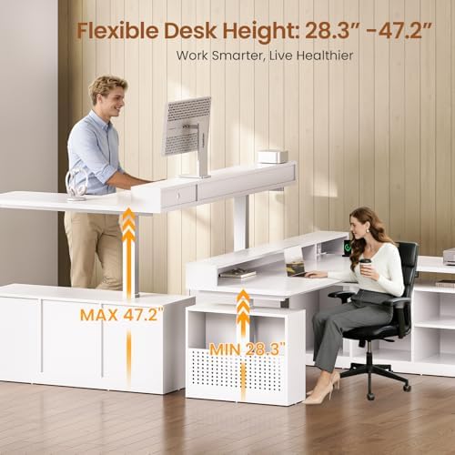 SEDETA L Shaped Electric Corner Standing Desk with Storage, Monitor Stand - Image 3