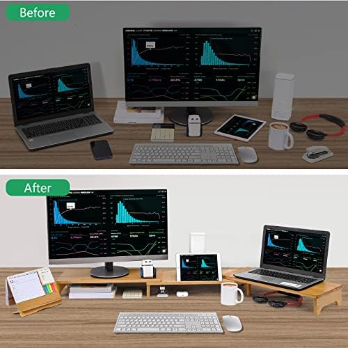 Nnewvante Monitor Stand Riser 60 inch Bamboo Dual Monitor Stand for Desk - Image 5