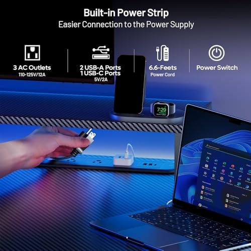 HLDIRECT 63 Inch Gaming Desk with LED Lights & Cable Management, Black - Image 4