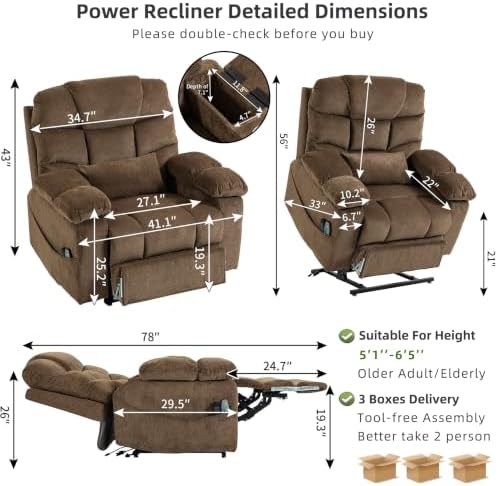 500lbs Heavy Duty Power Lift Recliner for Tall Man 6'5" Extended Footrest - Image 2