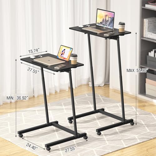 Eocnrhe Treadmill Desk, Mobile Small Standing Desk with Wheels for Walking Pad, Portable Table for Laptop, Rolling Table Adjustable Height, Bedside Table，Black - Image 3