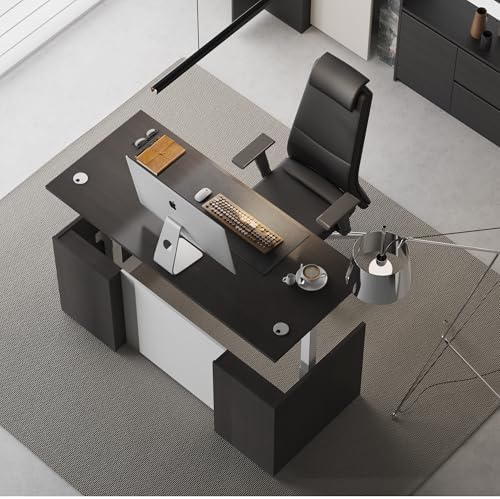 Adjustable Height Executive Standing Desk | Dual Motor Electric Sit-Stand Workstation with 4 Memory Handsetctric Sit-Stand Desk with Lockable Storage (1, Rectangular- Khalba Oak) - Image 6