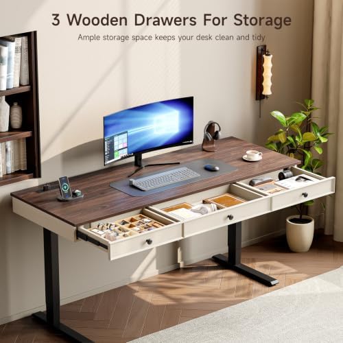 ONBRILL 55" Electric Standing Desk with 3 Drawers, Home Office Desk, Walnut - Image 3