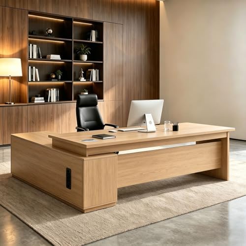 L Shaped Executive Desk with Drawers, Large Wood Workstation, Modern Executive Office Furniture for Home Office and Business Workspace, Multiple Sizes & Colors by Unknown