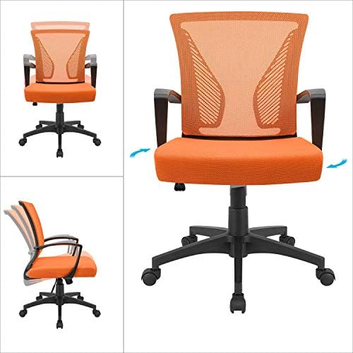 Furmax Office Chair Ergonomic Computer Desk Mesh Chair Mid Back Swivel Lumbar Support with Armrest (1, Orange) - Image 6