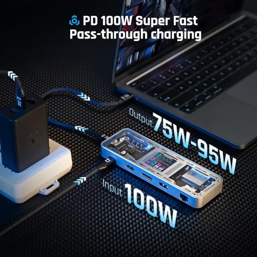DOCKCASE Explorer Edition USB C Hub (10-in-1) with 4K@60Hz HDMI & DP, Gigabit Ethernet,1 USB-C and 3 USB-A Ports,100W Power Delivery, UHS-II TF/SD Card Slot for MacBook Air/Pro,XPS,and More - Image 5