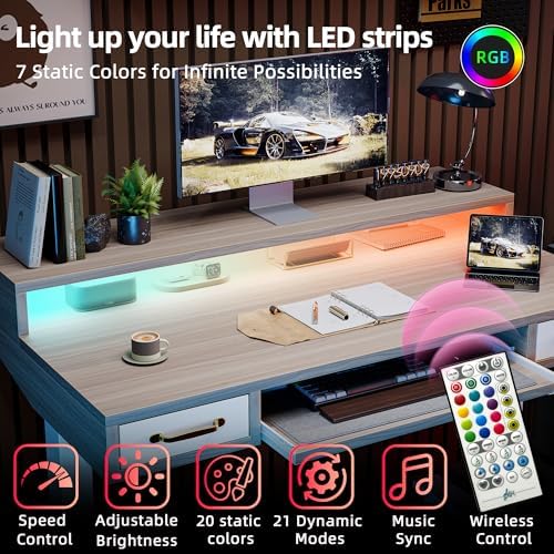 TIQLAB Standing Desk with Two Drawers, Stand Up Standing Desk Adjustable Height, Electric Sit Stand Table with Storage Shelf and Splice Board, with LED Light, 55 * 28 inch, Light Walnut - Image 4