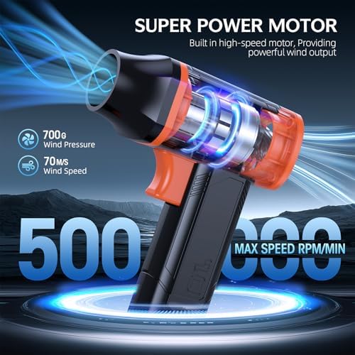 Electric Compressed Air Duster - 500,000 RPM Rechargeable Cordless Air Blower with Brushless Motor - 2 Batteries & Charger - Replaces Canned Air, for Outdoor, Cars, Computer, Keyboards Cleaning - Image 2
