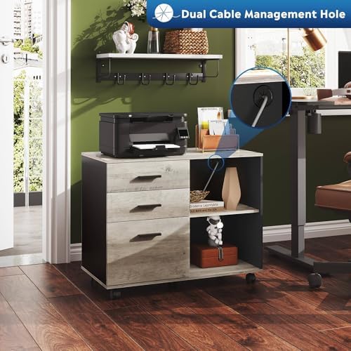 DEVAISE 3-Drawer Mobile File Cabinet, Lateral Filing Cabinet, Greige - Image 3
