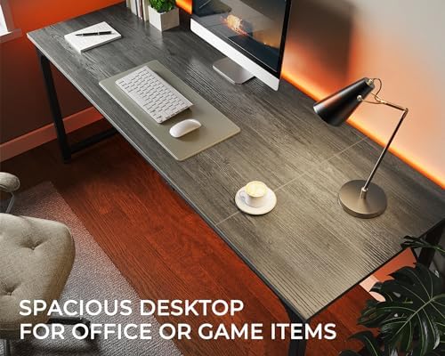 Huuger Computer Desk, 70 Inch Office Desk, Gaming Desk with Storage, Writing Desk Work Desk for Home Office, Study, Long Simple Desk, Large Legroom, Metal Frame, Grey - Image 5