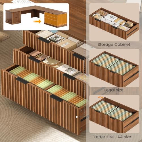 SEDETA Fluted 78.8" L Shaped Executive Desk with 6 Drawers, Brown - Image 4