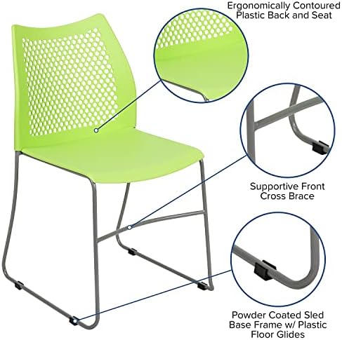 Flash Furniture Hercules Series Contoured Lobby Chairs with Air-Vent Honeycomb Backs, Ergonomic Stacking Chairs for Offices, Set of 5, Green - Image 5